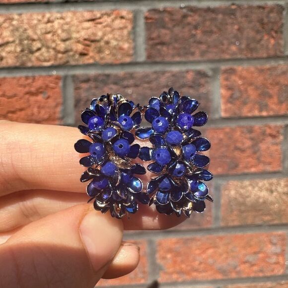 Anthropologie Blue and Gold Floral Earrings - Picture 8 of 9